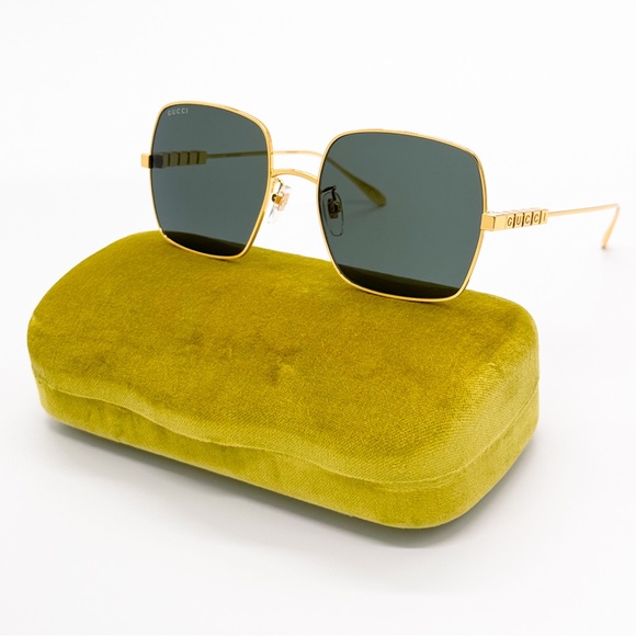 NEW GUCCI GG1434S 001 SQUARE GOLD GREY UNISEX SUNGLASSES GUCCI EYEWEAR - Picture 3 of 14